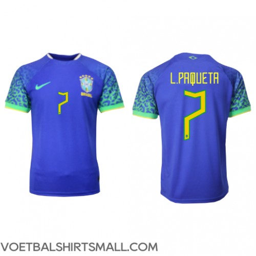 Brazilië Lucas Paqueta #7 Voetbalkleding Uitshirt WK 2022 Korte Mouwen